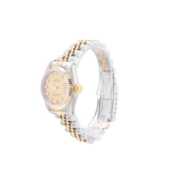 Rolex Ladies Datejust 26mm Two-Tone Champagne Diamond Dial Fluted Jubilee 69173
